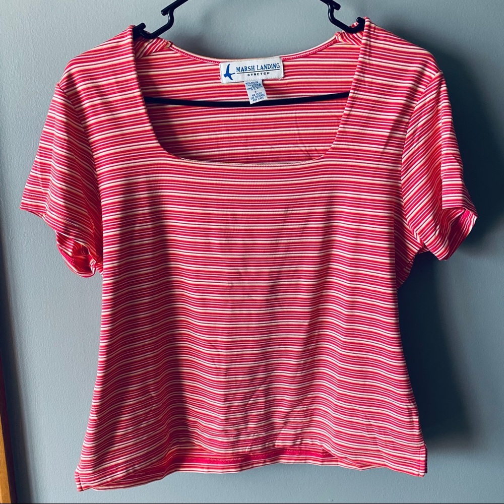 Marsh Landing pink striped shirt